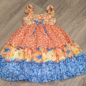 Jona Michelle Orange and Blue Floral Kids Dress